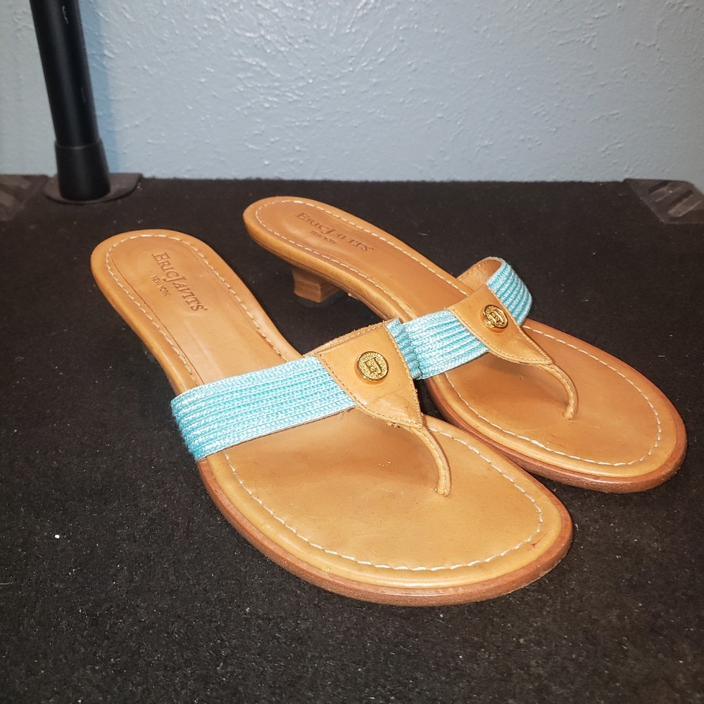 Eric Javits Kitten Heel Sandals Ladies 6.5 Torquoise